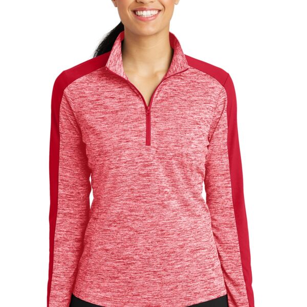 Ladies PosiCharge ® Electric Heather Colorblock 1/4 Zip Pullover Thumbnail